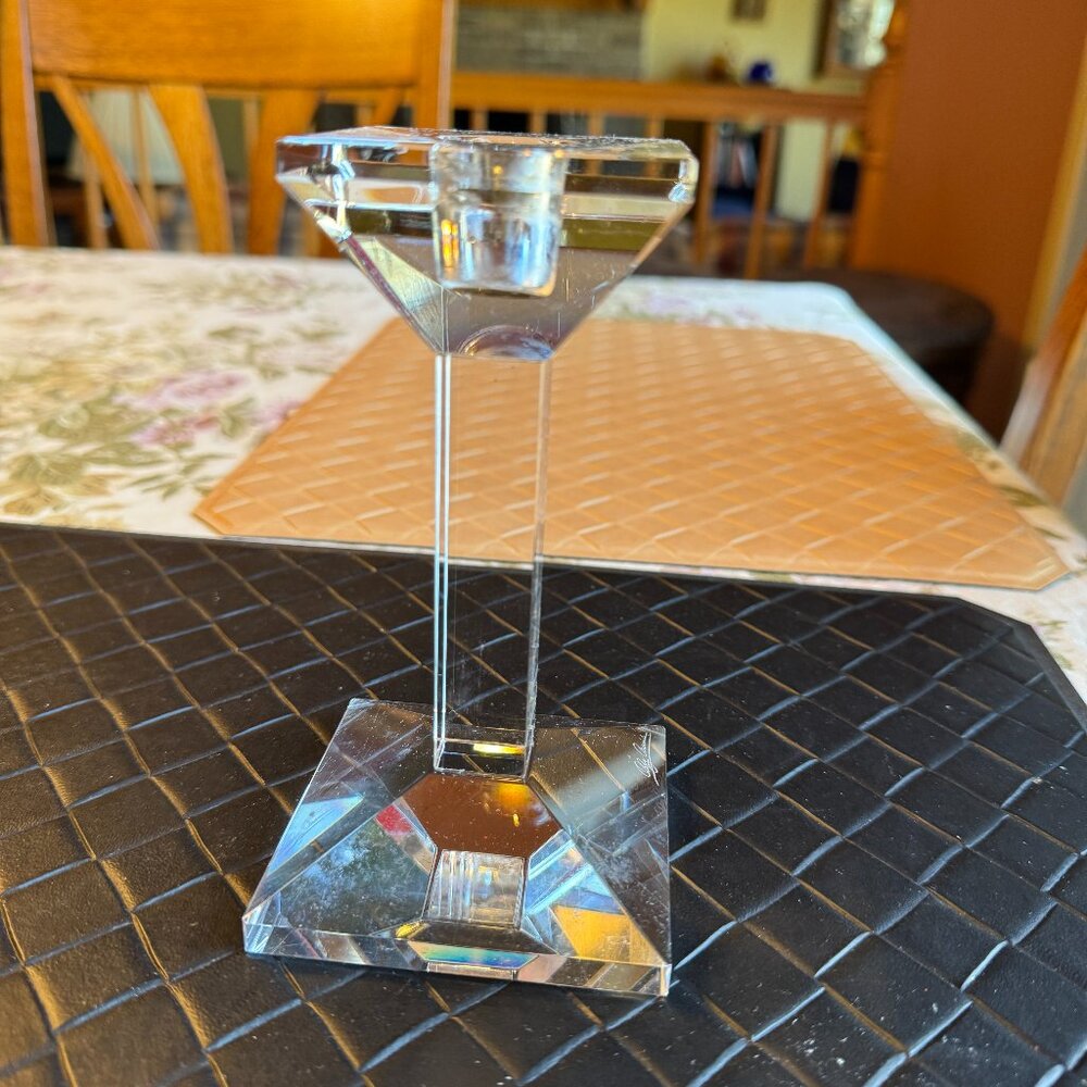 Oleg Cassini Crystal Candlestick Clear Square 6" High Signed